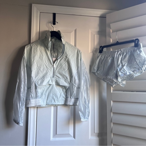 FP Movement by Free People metallic Blue lightweight windbreaker short set - Picture 3 of 15